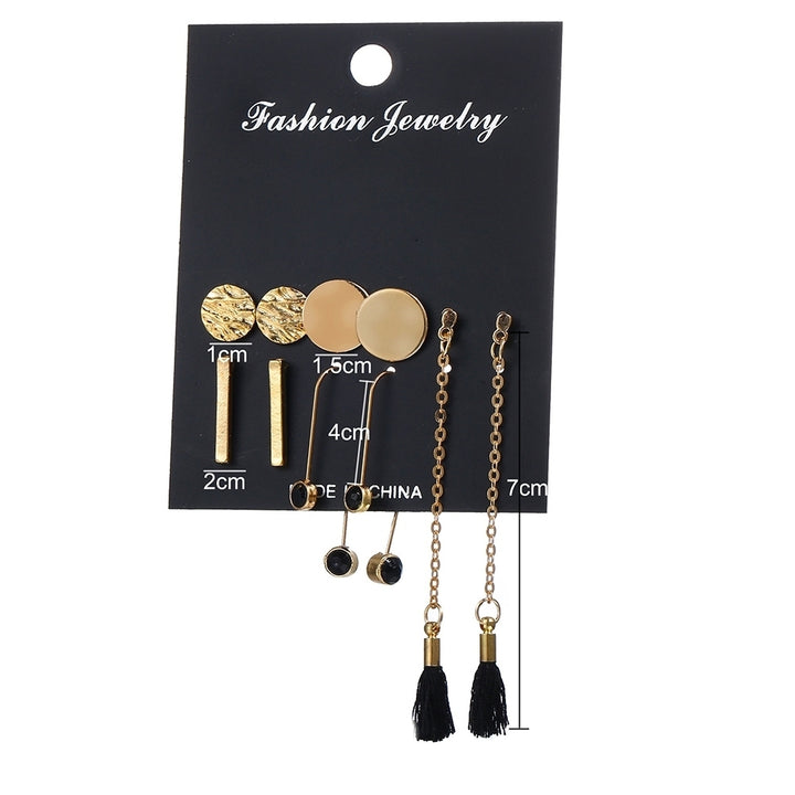 5 Pairs Fashion Women Round Rectangular Tassel Dangle Ear Stud Earrings Jewelry Image 7