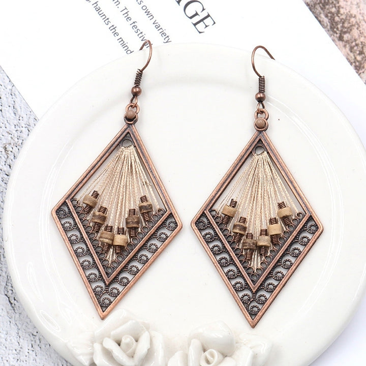 Bohemian Women Hollow Rhombus Pendant Thread Dangle Drop Hook Earrings Jewelry Image 4