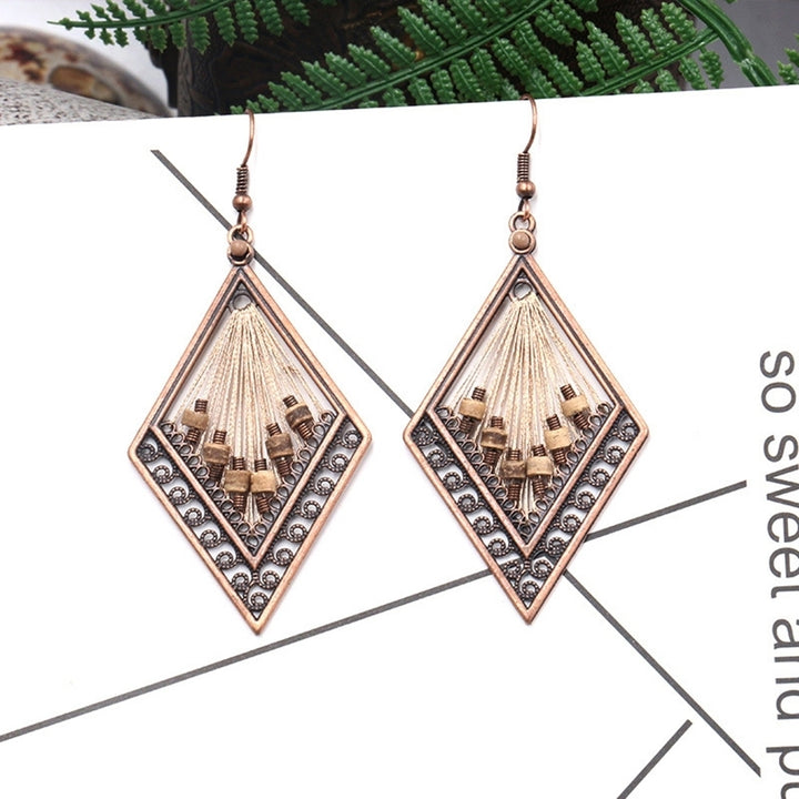 Bohemian Women Hollow Rhombus Pendant Thread Dangle Drop Hook Earrings Jewelry Image 6