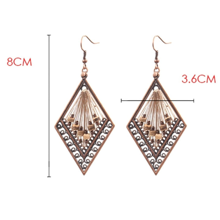 Bohemian Women Hollow Rhombus Pendant Thread Dangle Drop Hook Earrings Jewelry Image 8