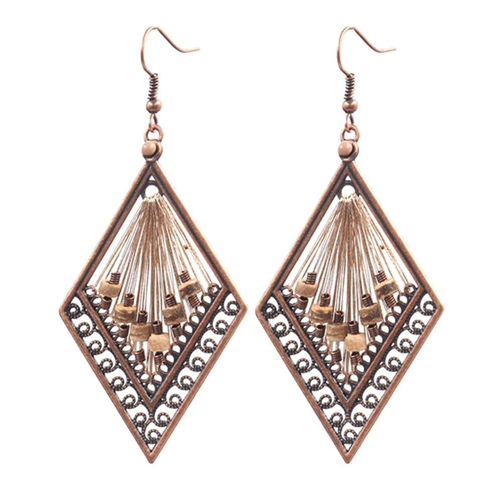 Bohemian Women Hollow Rhombus Pendant Thread Dangle Drop Hook Earrings Jewelry Image 9