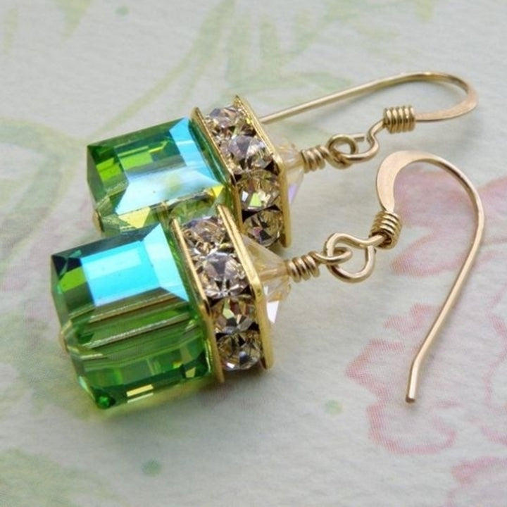 Fashion Women Faux Gemstone Rhinestone Square Dangle Drop Hook Earrings Jewelry Image 1