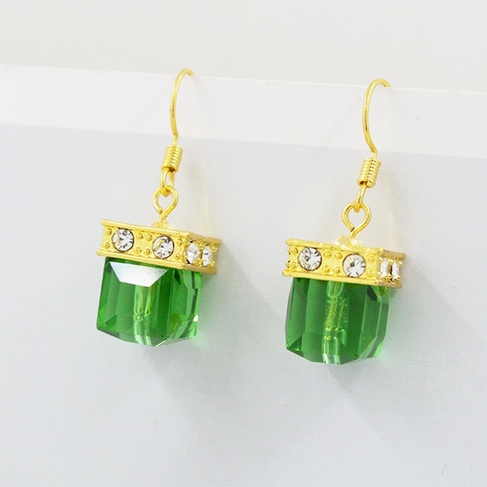 Fashion Women Faux Gemstone Rhinestone Square Dangle Drop Hook Earrings Jewelry Image 2