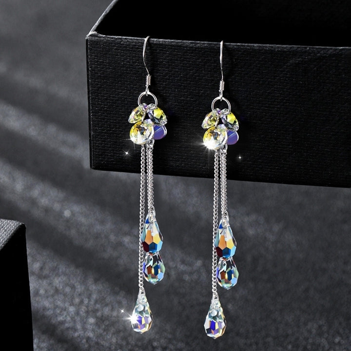 Fashion Women Multicolor Rhinestone Long Chain Tassel Drop Dangle Hook Earrings Image 1