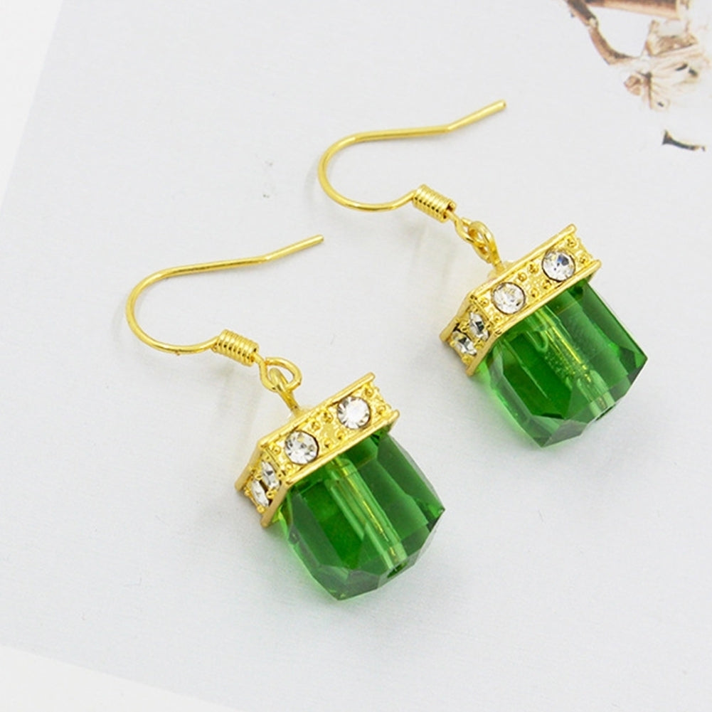 Fashion Women Faux Gemstone Rhinestone Square Dangle Drop Hook Earrings Jewelry Image 3