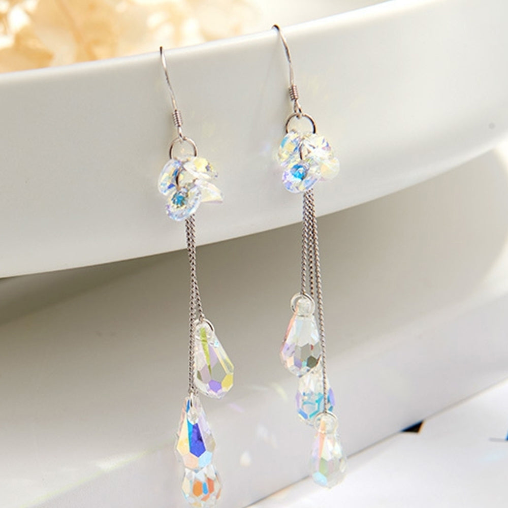 Fashion Women Multicolor Rhinestone Long Chain Tassel Drop Dangle Hook Earrings Image 2