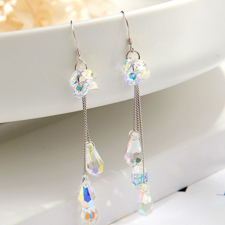 Fashion Women Multicolor Rhinestone Long Chain Tassel Drop Dangle Hook Earrings Image 2