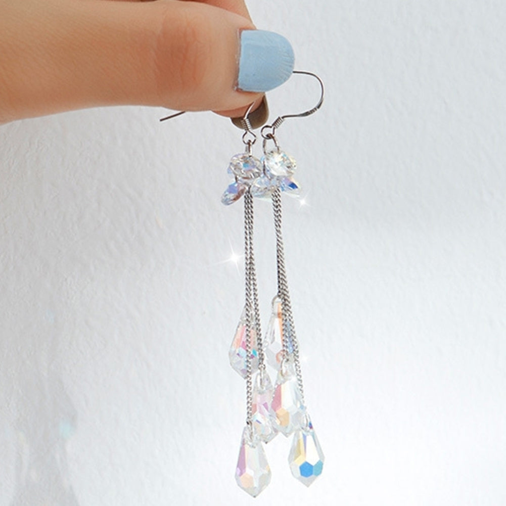 Fashion Women Multicolor Rhinestone Long Chain Tassel Drop Dangle Hook Earrings Image 4