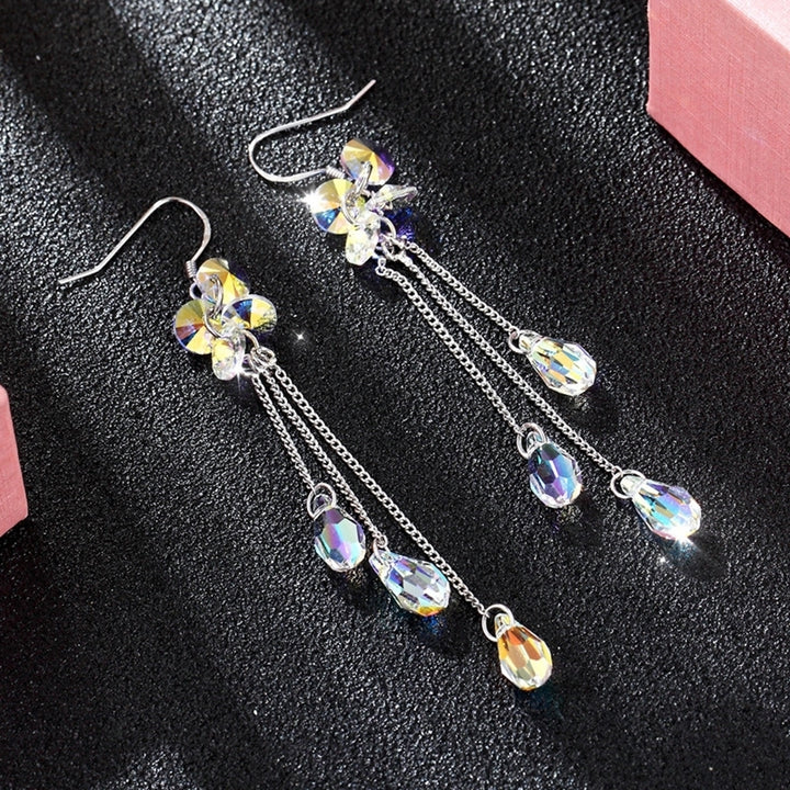 Fashion Women Multicolor Rhinestone Long Chain Tassel Drop Dangle Hook Earrings Image 7