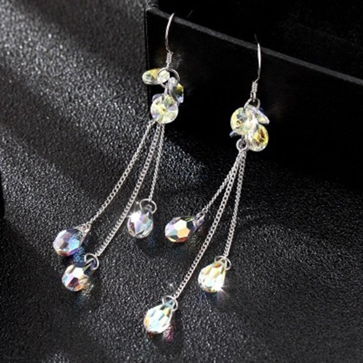 Fashion Women Multicolor Rhinestone Long Chain Tassel Drop Dangle Hook Earrings Image 8