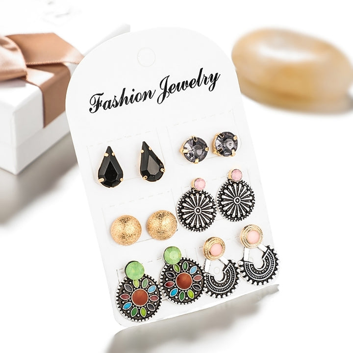 6 Pairs Fashion Womens Drop Round U-Shape Flower Stud Earrings Jewelry Image 4