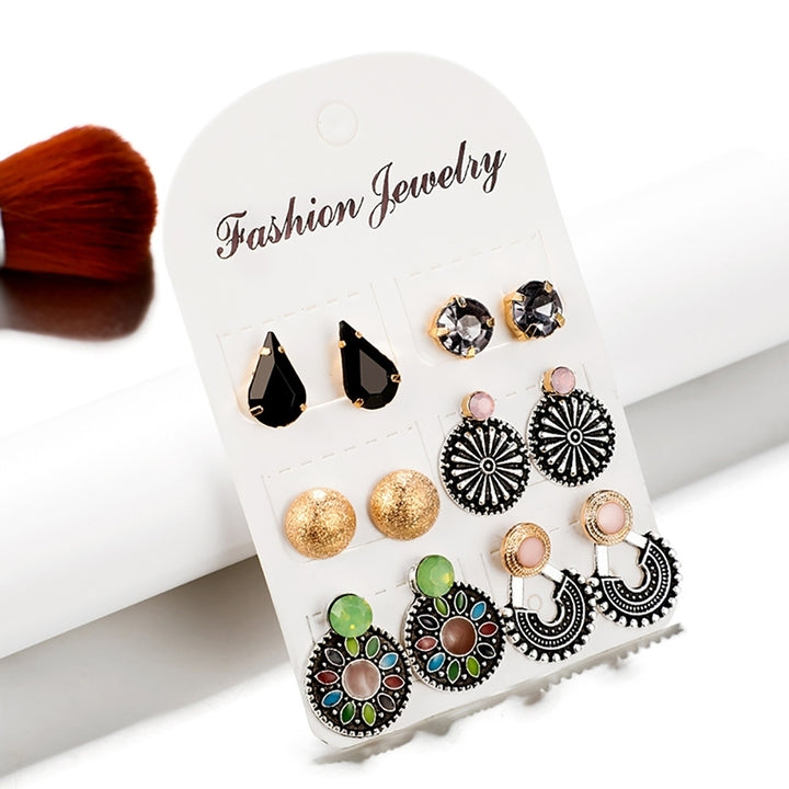 6 Pairs Fashion Womens Drop Round U-Shape Flower Stud Earrings Jewelry Image 4