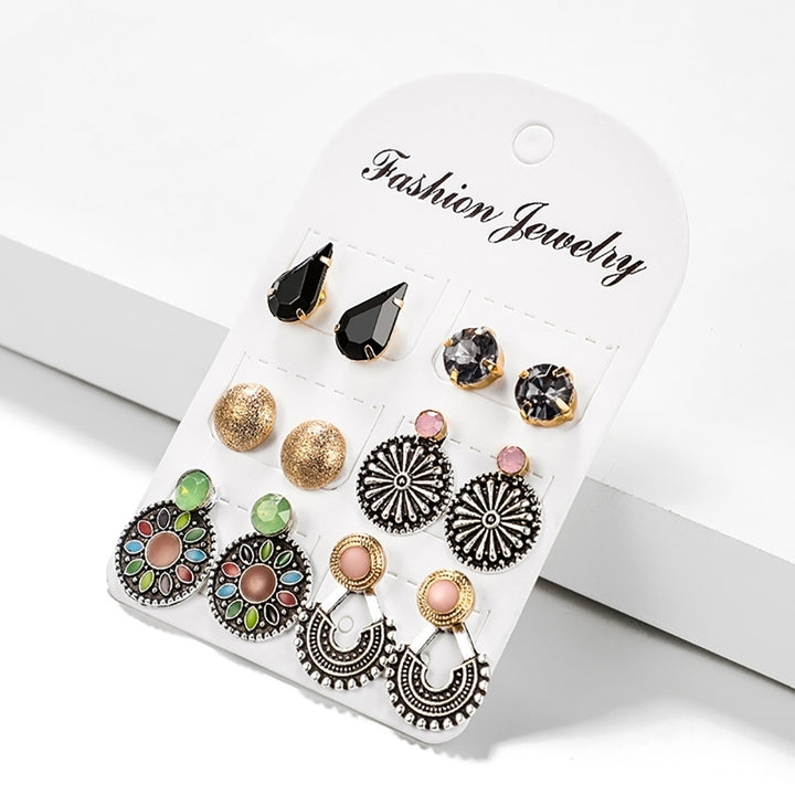 6 Pairs Fashion Womens Drop Round U-Shape Flower Stud Earrings Jewelry Image 6