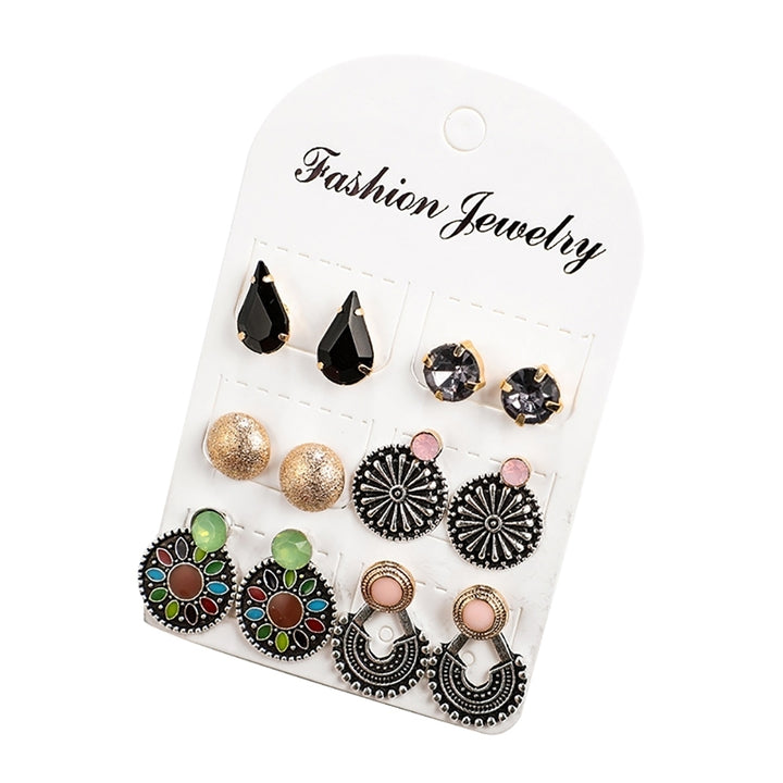 6 Pairs Fashion Womens Drop Round U-Shape Flower Stud Earrings Jewelry Image 9