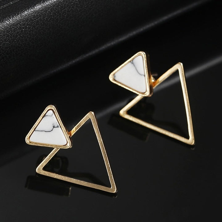 Simple Women Double Triangle Hollow Pendant Jacket Ear Stud Earrings Jewelry Image 1