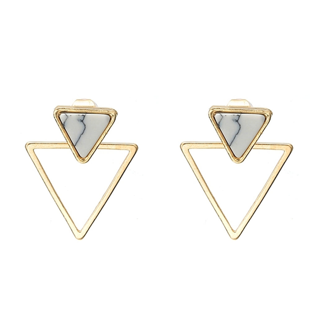 Simple Women Double Triangle Hollow Pendant Jacket Ear Stud Earrings Jewelry Image 2