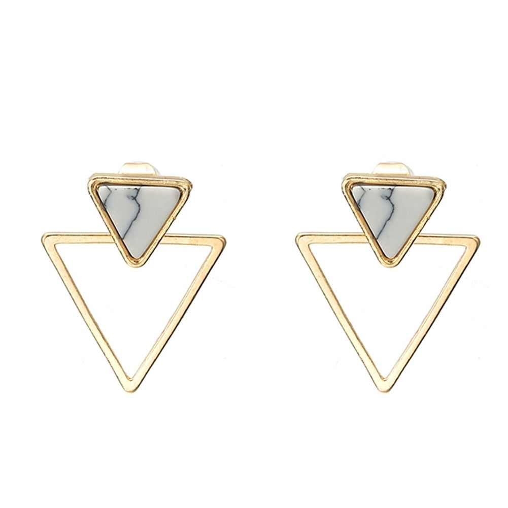 Simple Women Double Triangle Hollow Pendant Jacket Ear Stud Earrings Jewelry Image 2