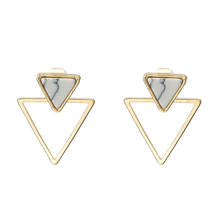 Simple Women Double Triangle Hollow Pendant Jacket Ear Stud Earrings Jewelry Image 2