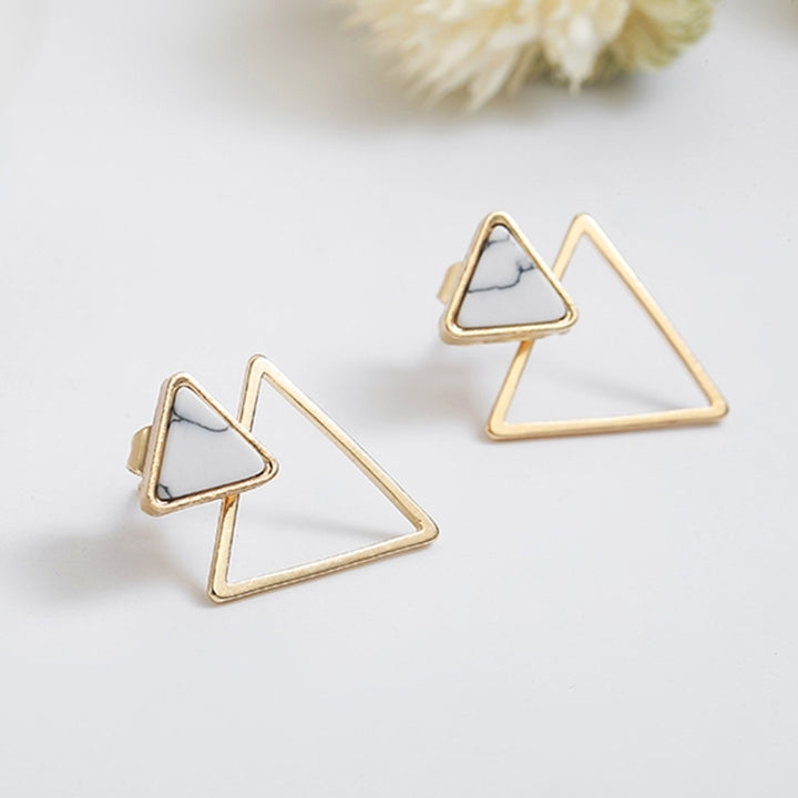 Simple Women Double Triangle Hollow Pendant Jacket Ear Stud Earrings Jewelry Image 3