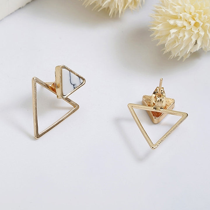 Simple Women Double Triangle Hollow Pendant Jacket Ear Stud Earrings Jewelry Image 4