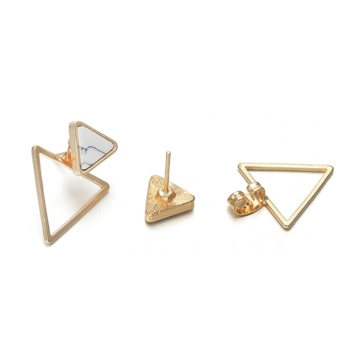 Simple Women Double Triangle Hollow Pendant Jacket Ear Stud Earrings Jewelry Image 4