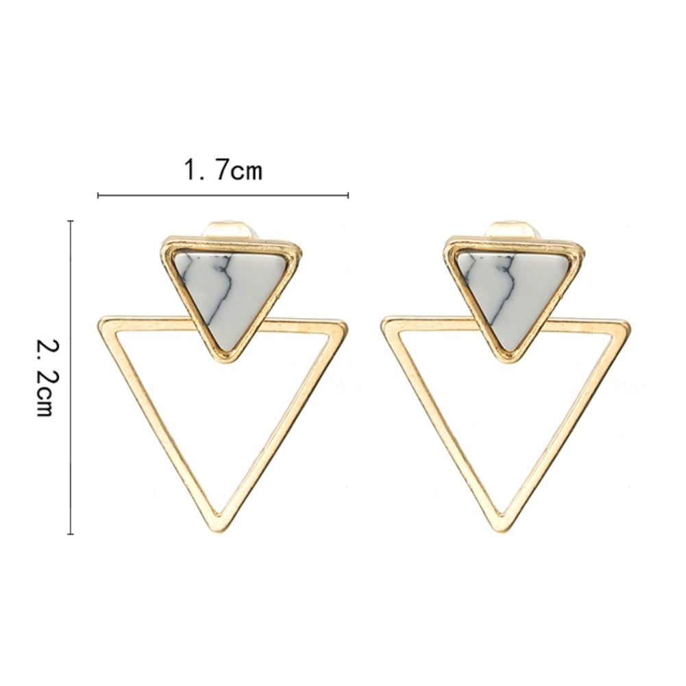 Simple Women Double Triangle Hollow Pendant Jacket Ear Stud Earrings Jewelry Image 6