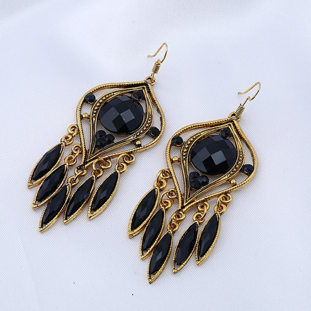 Bohemian Women Hollow Carved Long Resin Tassel Dangle Hook Earrings Jewelry Image 4