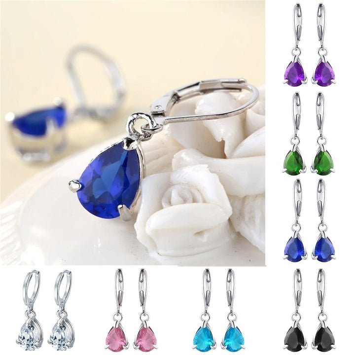 Fashion Women Cubic Zirconia Water Drop Pendant Dangle Huggie Earrings Jewelry Image 1