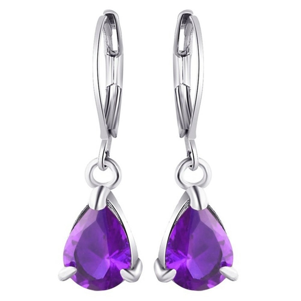 Fashion Women Cubic Zirconia Water Drop Pendant Dangle Huggie Earrings Jewelry Image 1