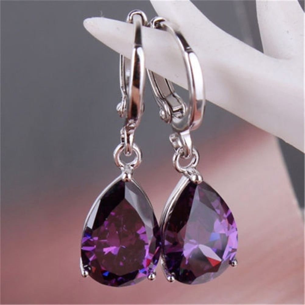 Fashion Women Cubic Zirconia Water Drop Pendant Dangle Huggie Earrings Jewelry Image 6