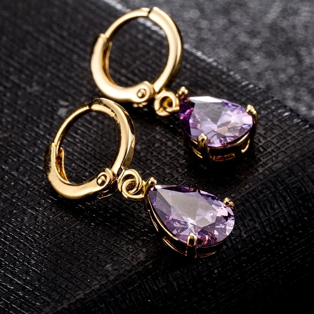 Fashion Women Cubic Zirconia Water Drop Pendant Dangle Huggie Earrings Jewelry Image 8