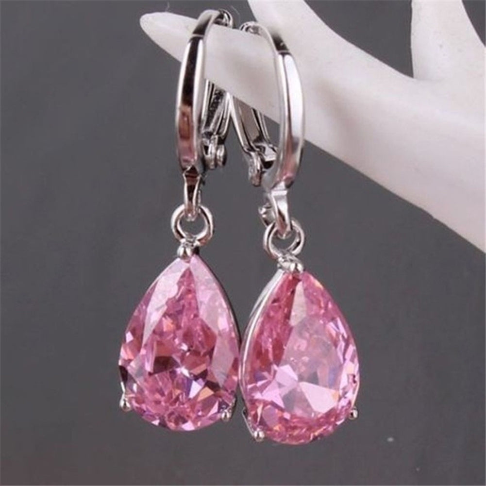 Fashion Women Cubic Zirconia Water Drop Pendant Dangle Huggie Earrings Jewelry Image 9