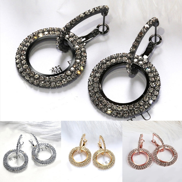 Fashion Women Linked Circle Long Dangle Full Rhinestone Huggie Earrings Jewelry Image 3