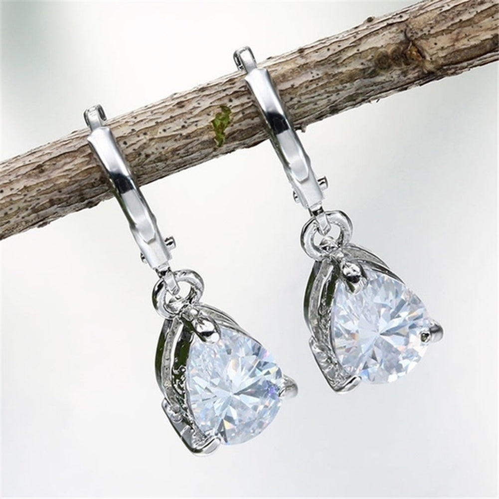 Fashion Women Cubic Zirconia Water Drop Pendant Dangle Huggie Earrings Jewelry Image 10