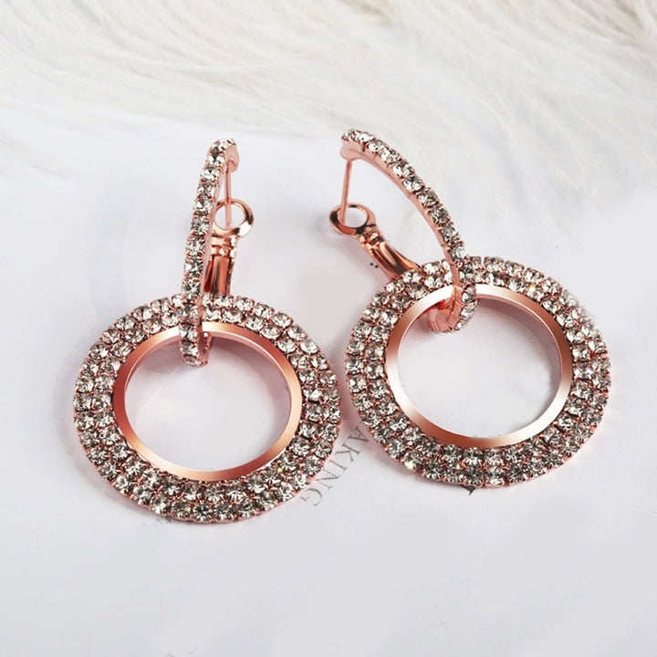 Fashion Women Linked Circle Long Dangle Full Rhinestone Huggie Earrings Jewelry Image 4