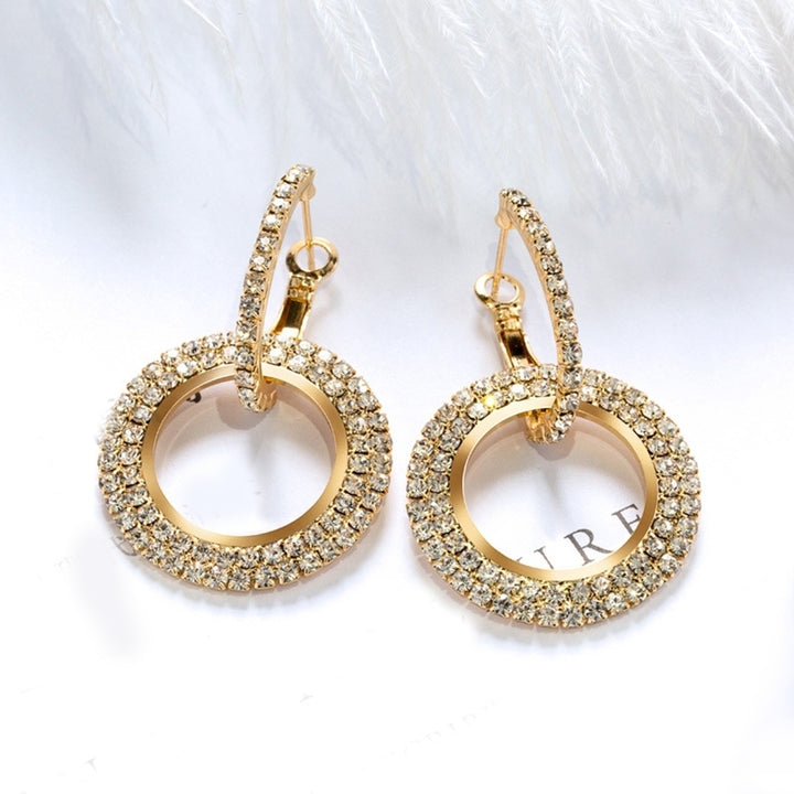 Fashion Women Linked Circle Long Dangle Full Rhinestone Huggie Earrings Jewelry Image 4