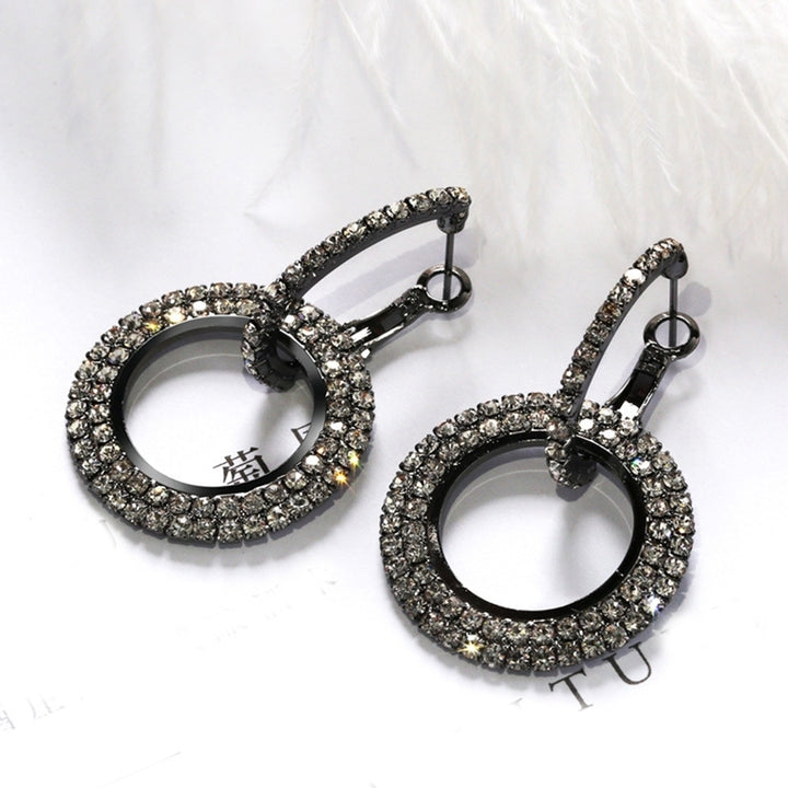 Fashion Women Linked Circle Long Dangle Full Rhinestone Huggie Earrings Jewelry Image 6