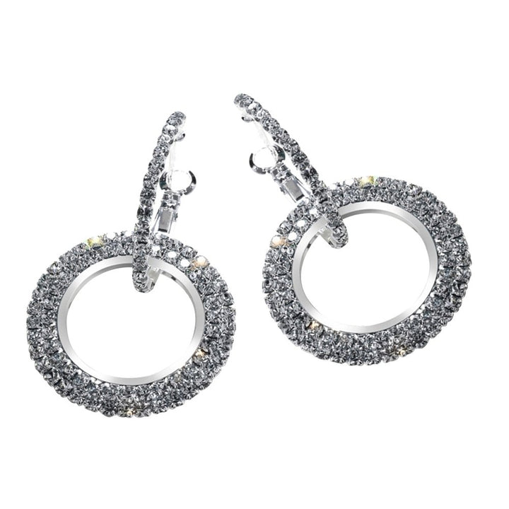 Fashion Women Linked Circle Long Dangle Full Rhinestone Huggie Earrings Jewelry Image 10