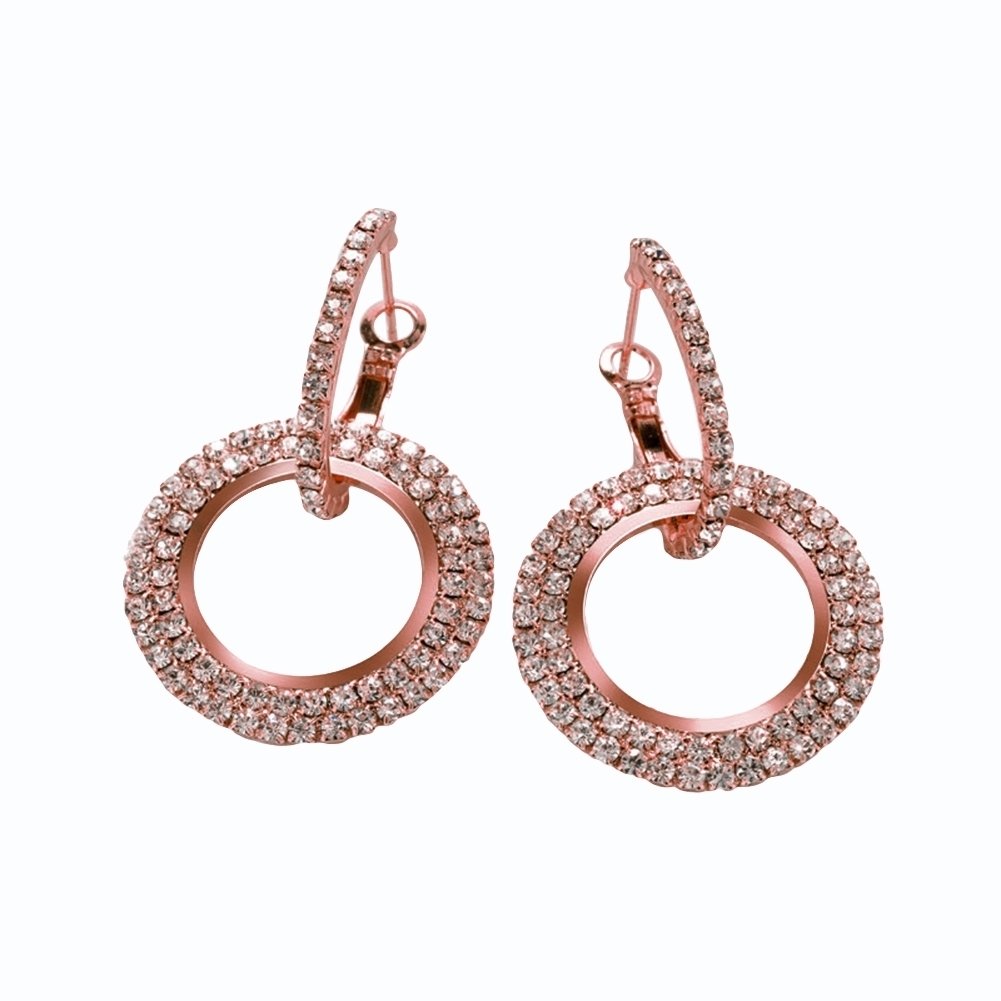 Fashion Women Linked Circle Long Dangle Full Rhinestone Huggie Earrings Jewelry Image 11