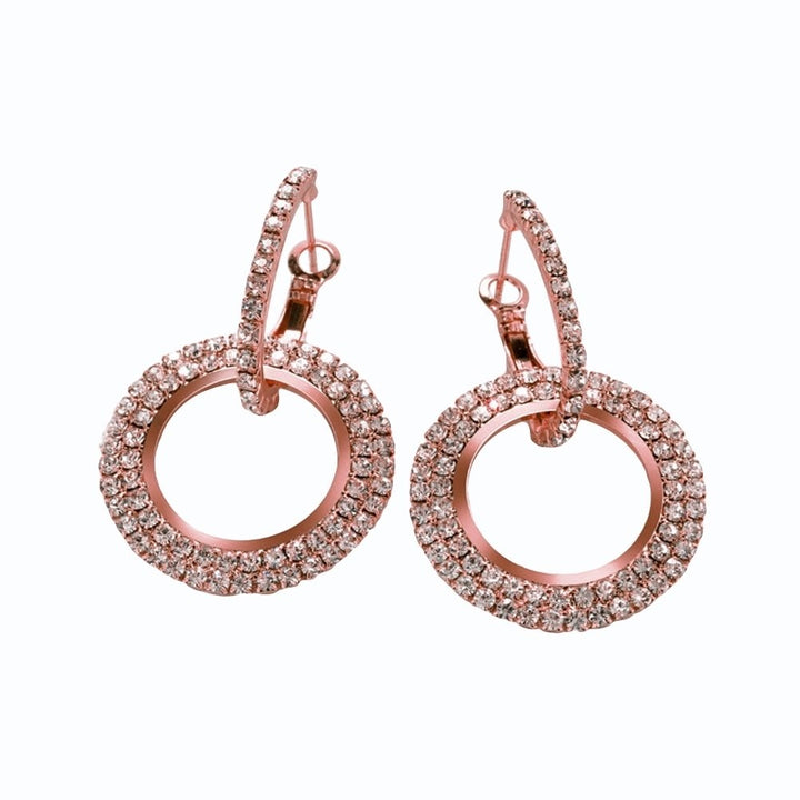 Fashion Women Linked Circle Long Dangle Full Rhinestone Huggie Earrings Jewelry Image 1