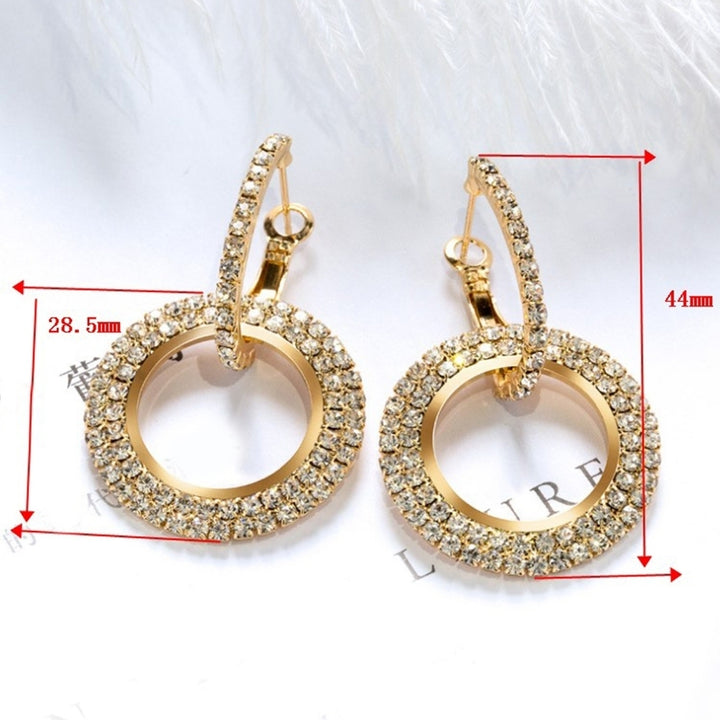 Fashion Women Linked Circle Long Dangle Full Rhinestone Huggie Earrings Jewelry Image 12