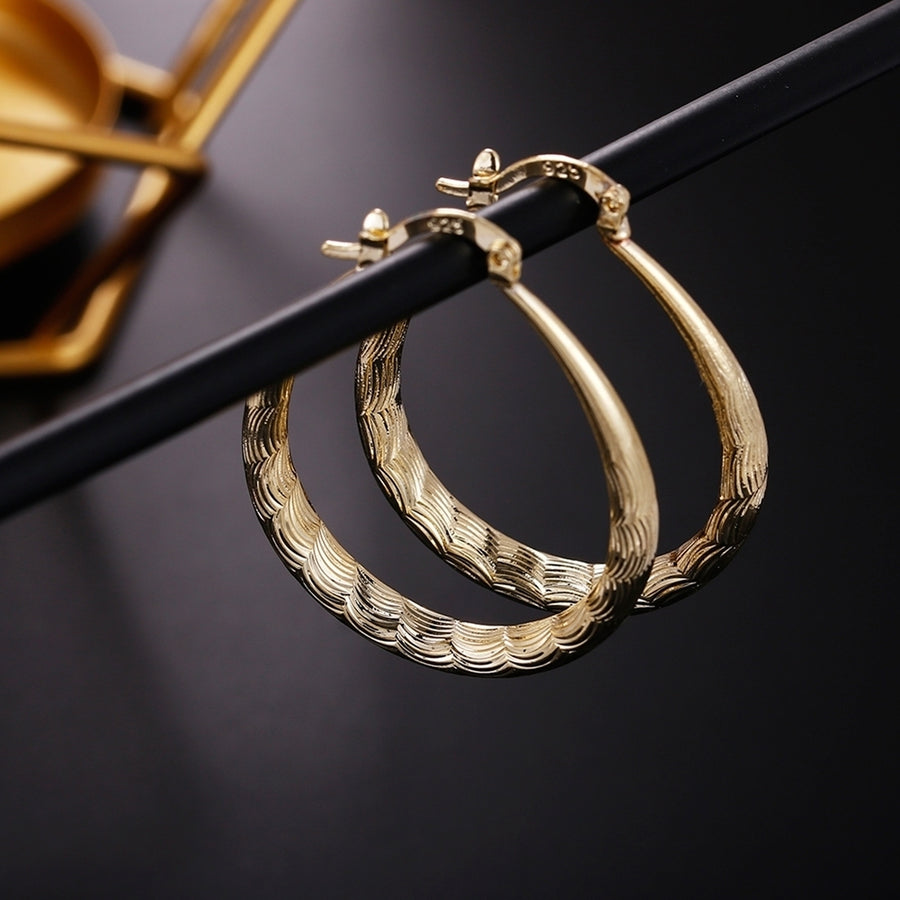 Fashion Simple Women Embossed Carved Circle Round Hoop Earrings Jewelry Decor Image 1