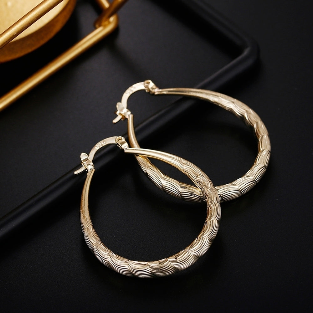 Fashion Simple Women Embossed Carved Circle Round Hoop Earrings Jewelry Decor Image 2