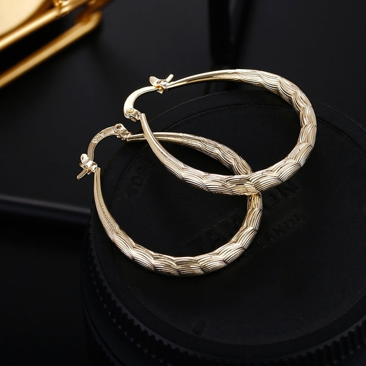 Fashion Simple Women Embossed Carved Circle Round Hoop Earrings Jewelry Decor Image 4