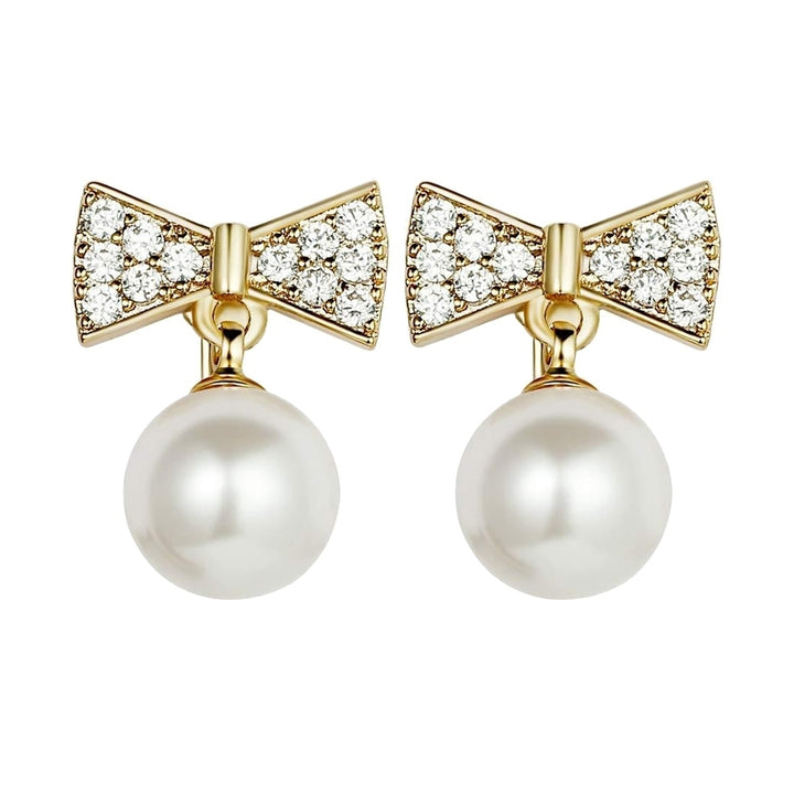 Fashion Bowknot Shape Rhinestone Faux Pearl Inlaid Ear Clips Women Earrings Image 4