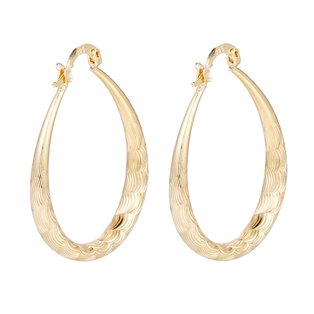 Fashion Simple Women Embossed Carved Circle Round Hoop Earrings Jewelry Decor Image 6