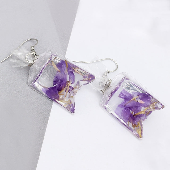 Creative Dried Flowers Water Bag Drop Earrings Women Ear Hooks Jewelry Gift Image 3