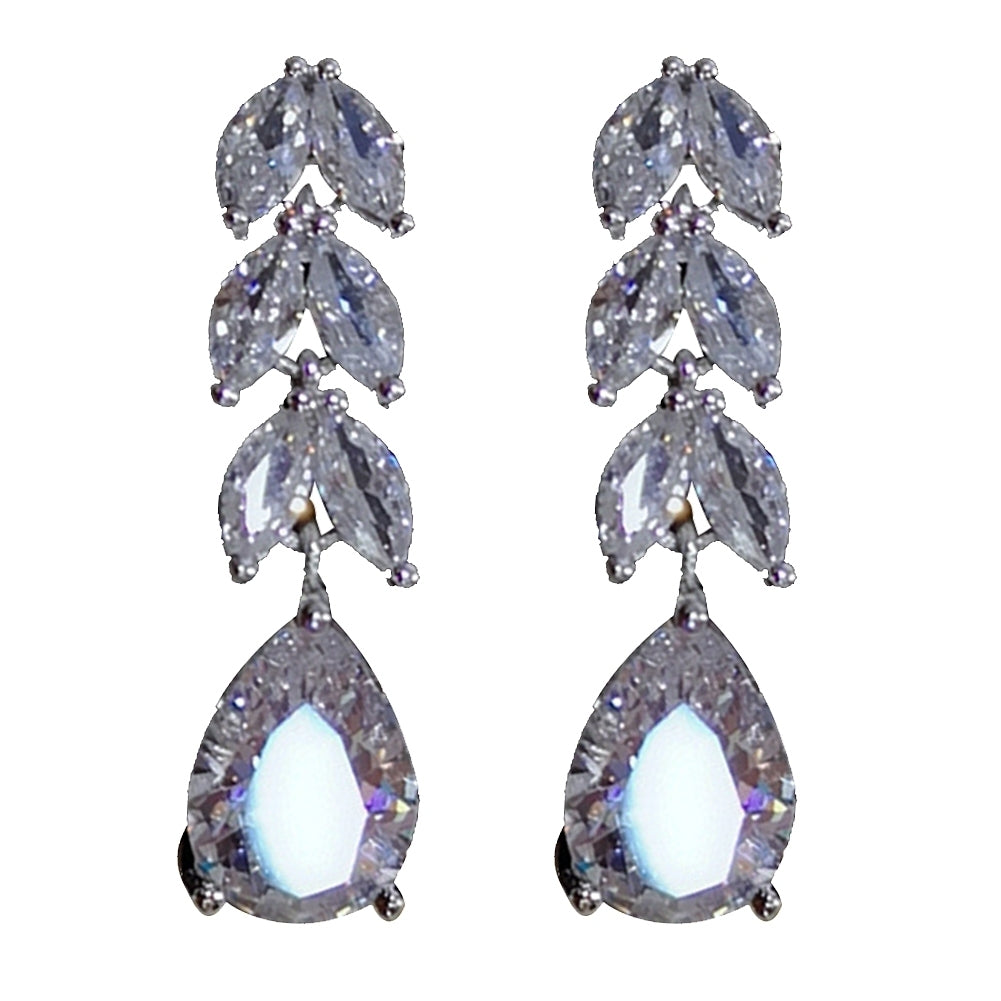 Women Fashion Party Leaf Water Drop Shape Cubic Zirconia Pendant Stud Earrings Image 6