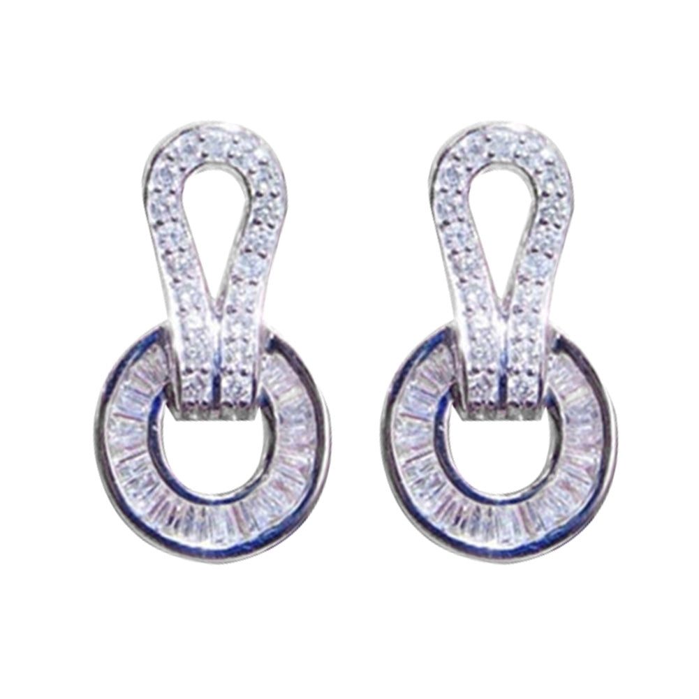 Luxury Women Full Cubic Zirconia Circle Ear Studs Earrings Wedding Party Jewelry Image 4