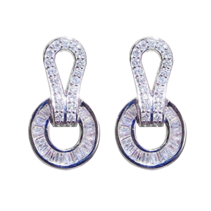 Luxury Women Full Cubic Zirconia Circle Ear Studs Earrings Wedding Party Jewelry Image 4